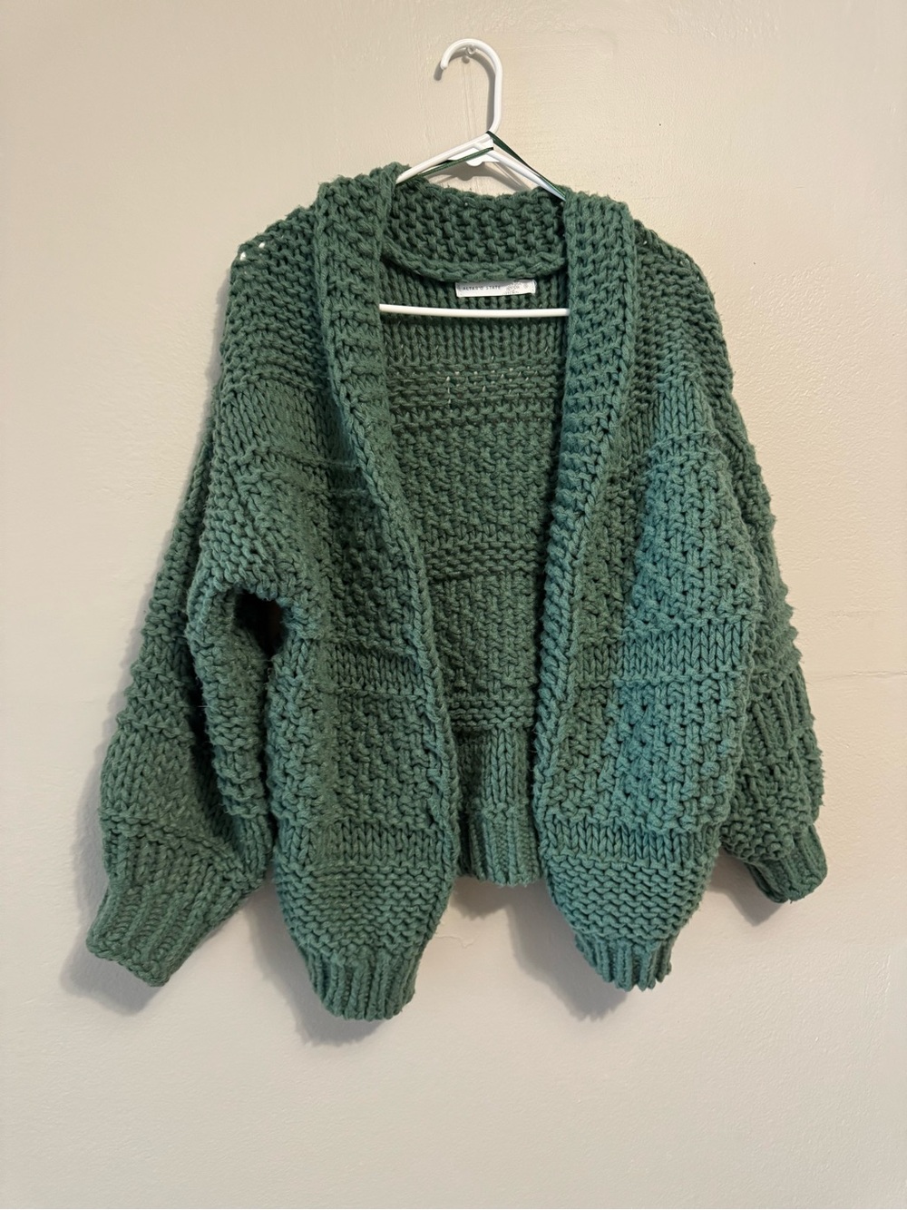 Altar'd State Chunky Open-Front Cardigan in Moss Green